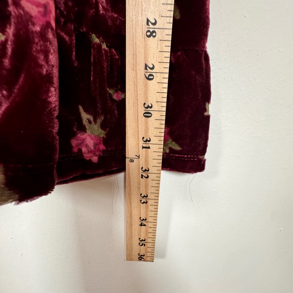 Altar'd State Kortney Velvet Mini Dress Burgundy Floral Coquette Ruffle Bow S - Picture 8 of 8